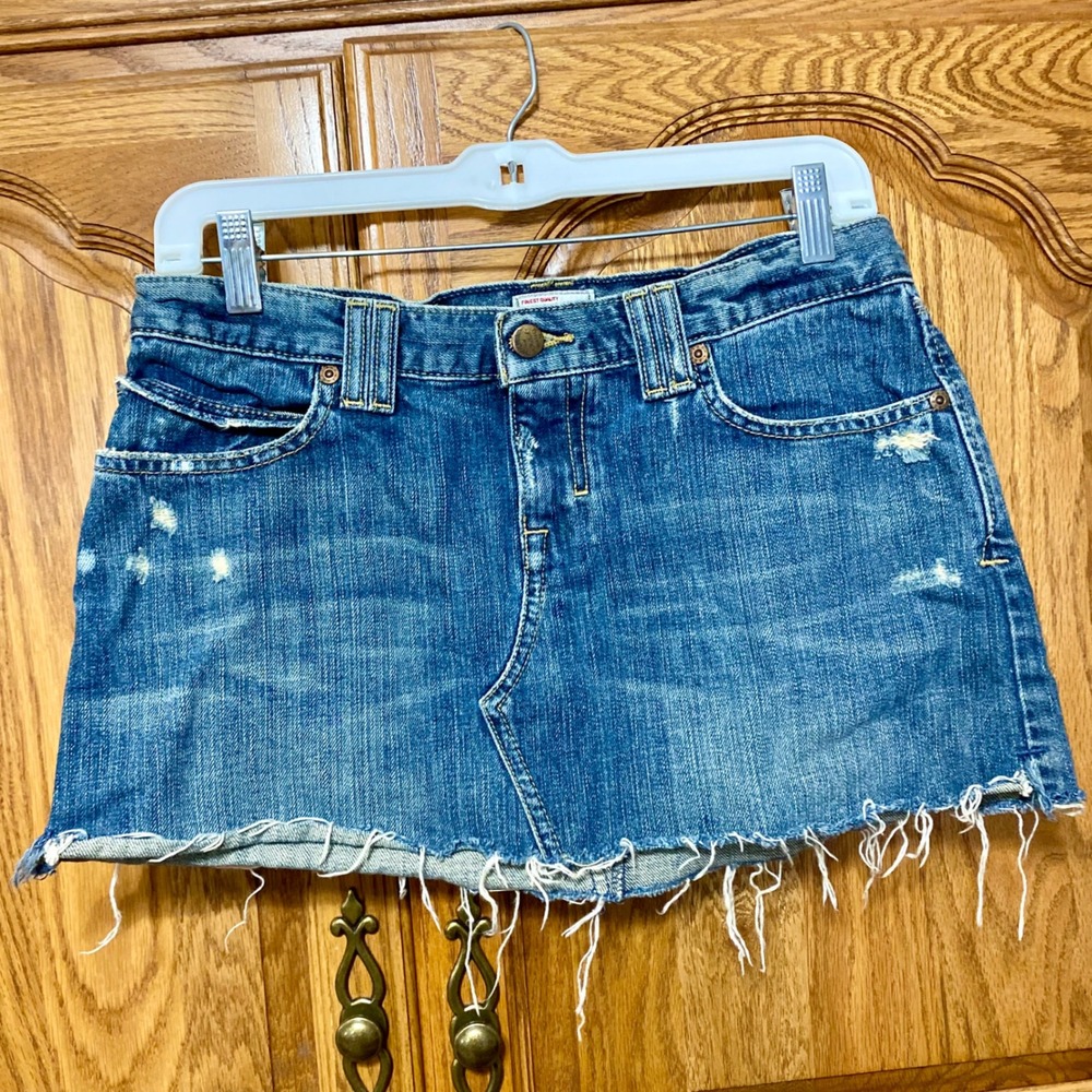 Abercrombie & Fitch Sz 4 Vintage Y2K Distressed Denim Micro Mini Skirt Raw Hem